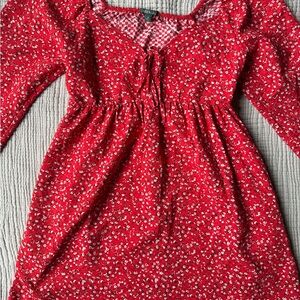Red Floral Long Sleeve Mini Dress